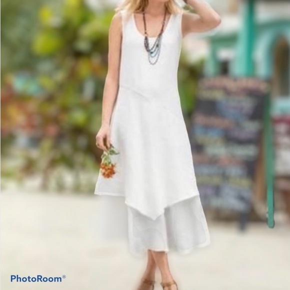 Sundance Dresses & Skirts - Sundance Woman’s White Coastal Linen MIDI Length Tiered Dress Medium Boho